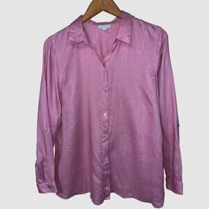 J. Jill Shirt Womens Medium Love Linen Tab Sleeve Button Front Top Clean Girl